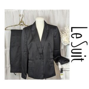 LE SUIT Black Pinstripe 2 PC Pant Suit Lined Notch Collar Career Sz 14 NWT $200